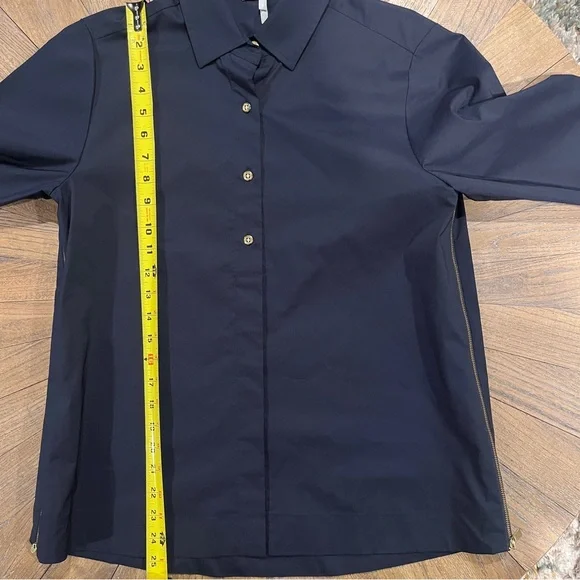 Hinson Wu Savannah Shirt Blouse Side Zippers French Cuff 3/4 Sleeves Navy Sz S - Picture 13 of 14